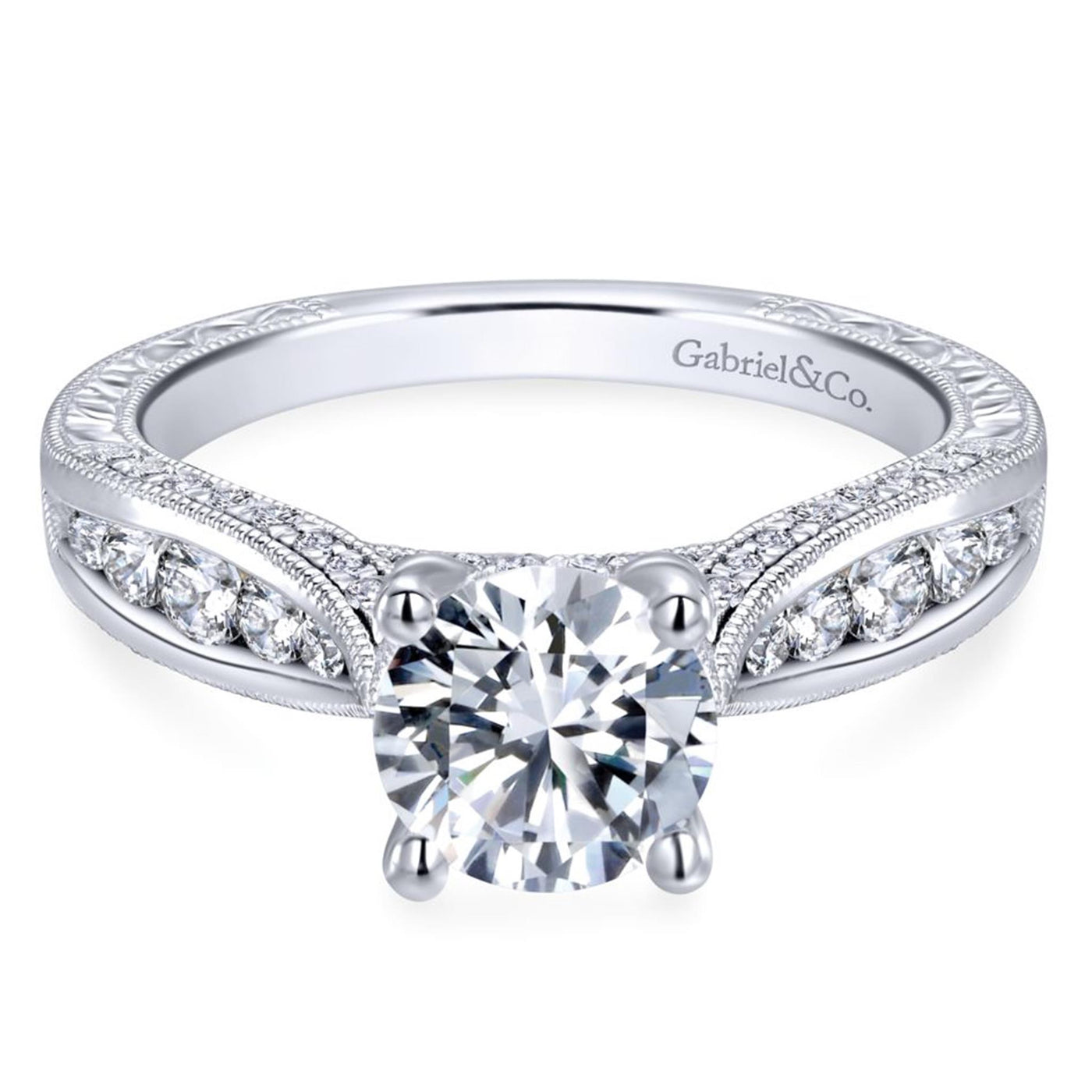Gabriel 14K White Gold .54ctw 4 Prong Style Diamond Semi-Mount Engagement Ring