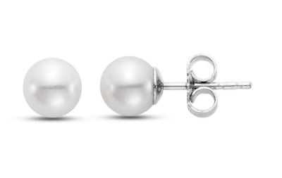 14K White Gold Stud Style Earrings Featuring White Freshwater Pearls