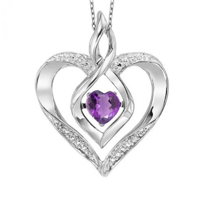 Sterling Silver .27ctw Rhythm of Love Style Pendant Featuring Created February Birthstone and Diamond