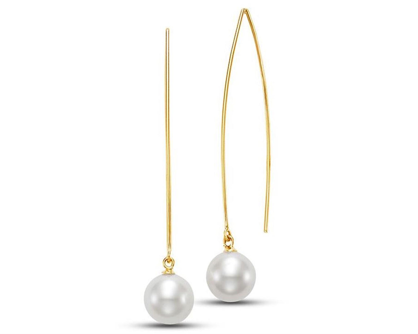 14K Yellow Gold Threader Style Earrings Featuring White Freshwater Pearls