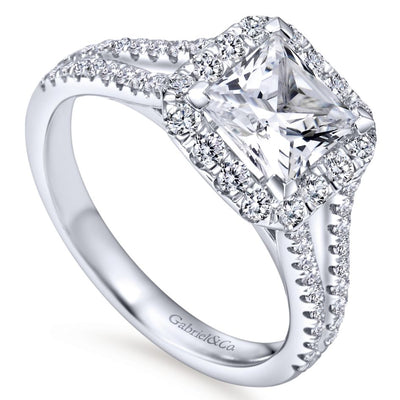 Gabriel 14K White Gold .52ctw Cushion Halo Style Diamond Semi-Mount Engagement Ring