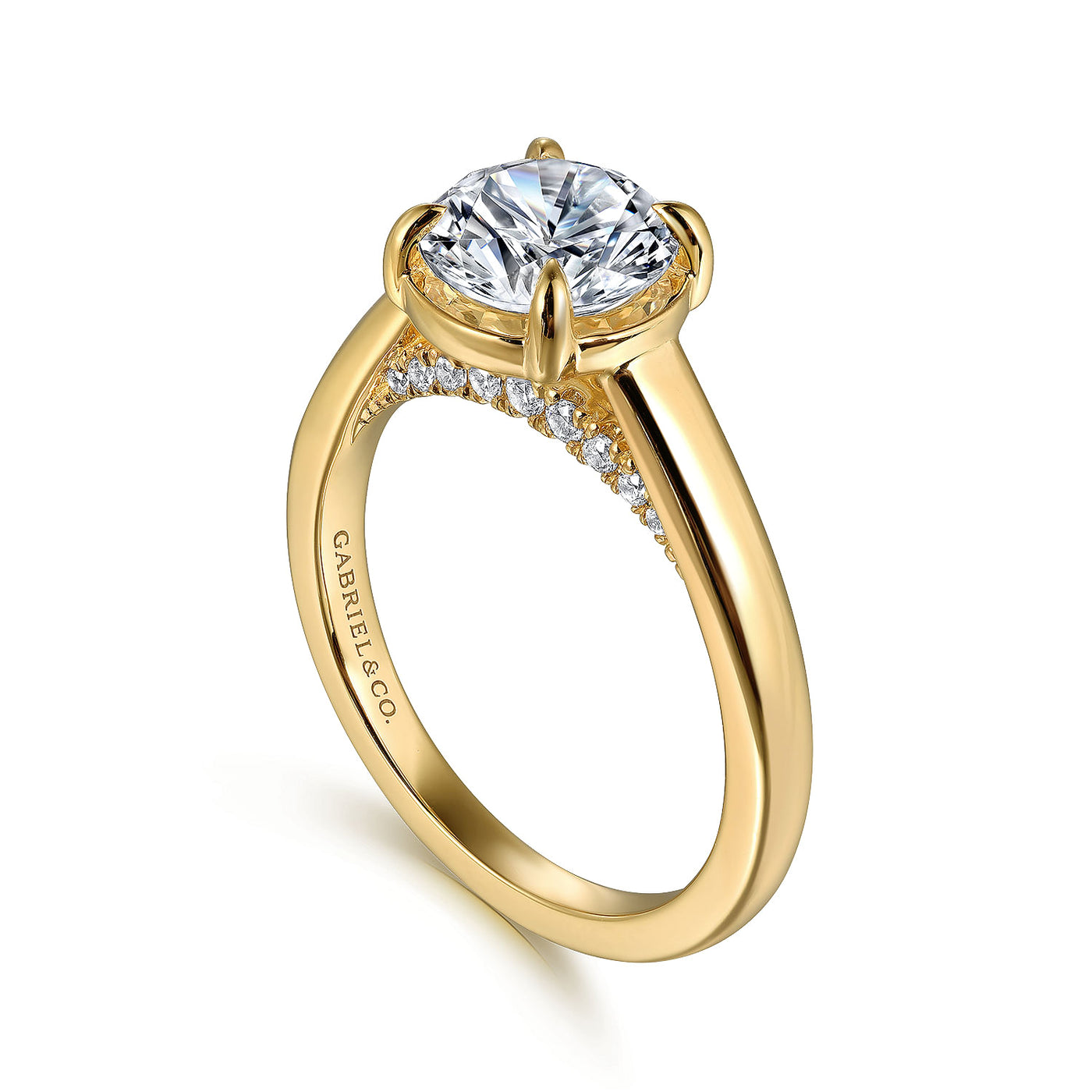 Gabriel 14K Yellow Gold 0.15ctw 4 Prong Style Diamond Semi-Mount Engagement Ring