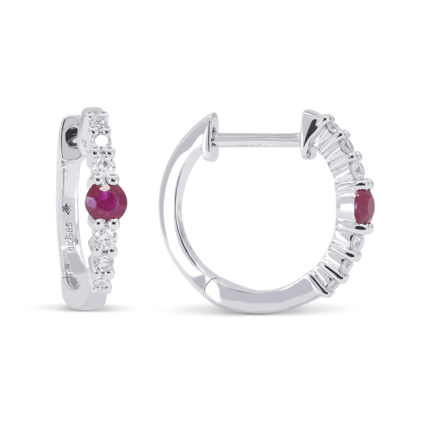 Madison L 14K White Gold 0.36ctw Huggie Style Round Rubies and Diamonds Earrings