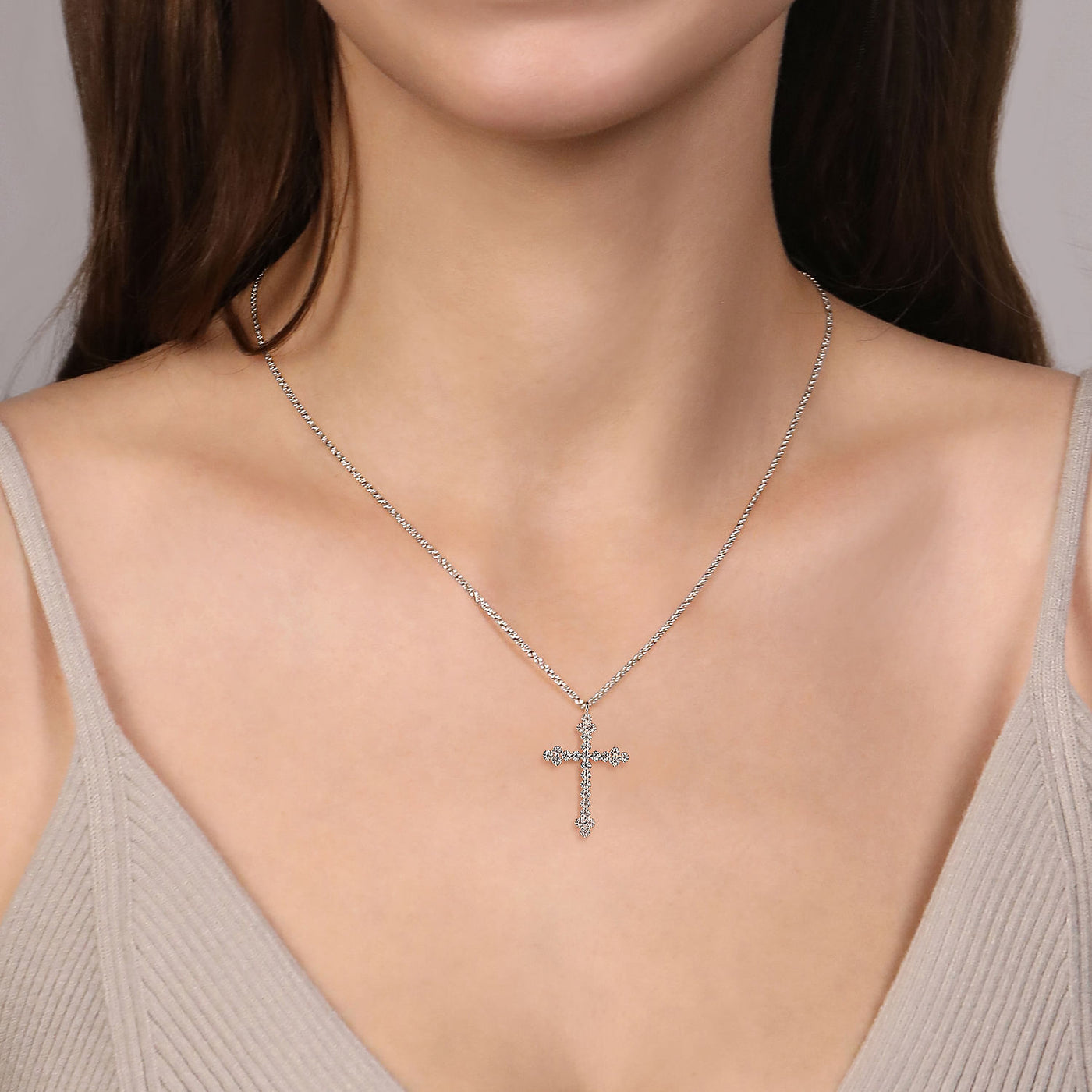 Gabriel 14K White Gold 0.25ctw Cross Style Pendant