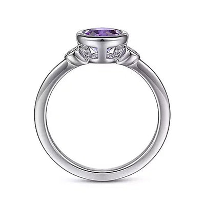 Sterling Silver .81ctw Three Stone Style Amethyst Ring with Diamonds