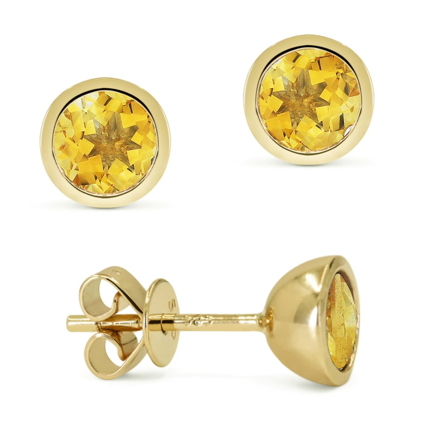 Madison L 14K Yellow Gold .99ctw Solitaire Bezel Style Round Citrines Earrings
