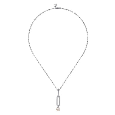 Gabriel Sterling Silver 17.5" Adjustable 0.76ctw Freshwater Pearl Drop Solitaire Necklace