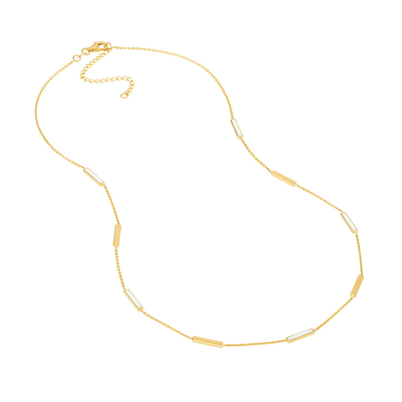 14K Yellow Gold 18" Adjustable White Enamel Style Station Necklace