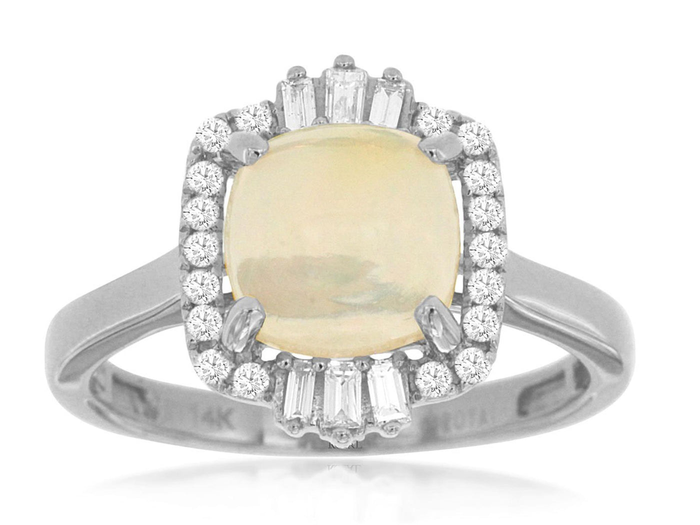 14K White Gold 1.61ctw Halo Style Opal and Diamond Ring