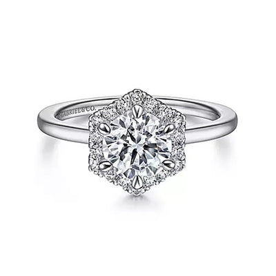 Gabriel - Contemporary Collection 14K White Gold .15ctw Round Halo Style Diamond Semi-Mount Engagement Ring