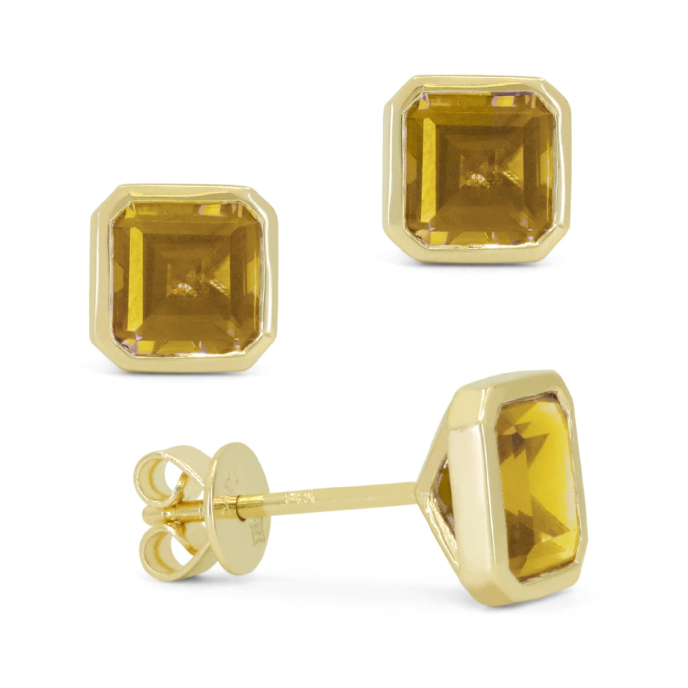 Madison L 14K Yellow Gold 1.95ctw Solitaire Bezel Style Emerald Cut Citrines Earrings
