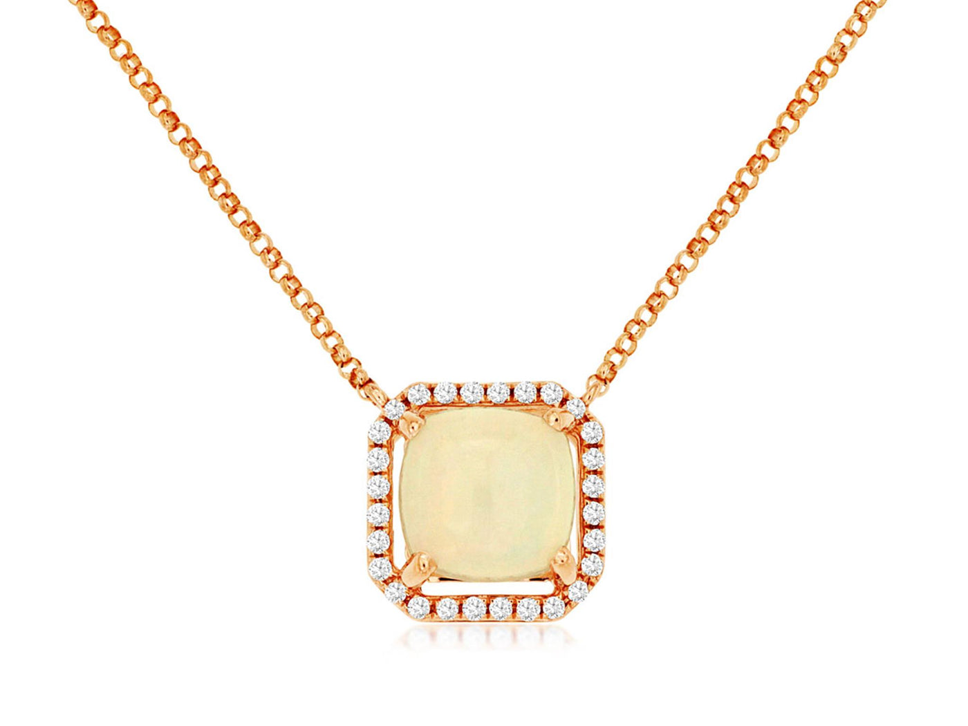 14K Rose Gold 1.54ctw Halo Style Opal Necklace