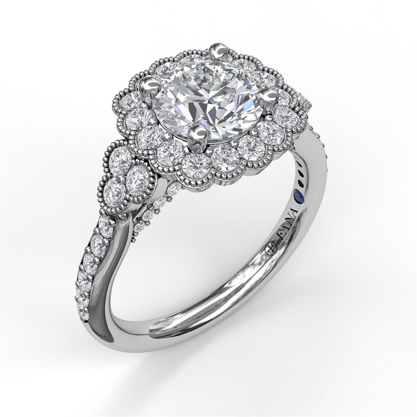 Fana 14K White Gold .65ctw Cushion Halo Style Diamond Semi-Mount Engagement Ring