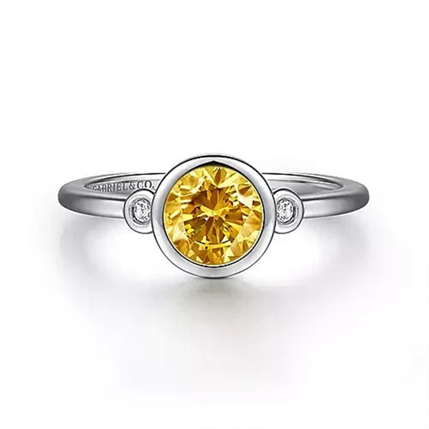 Gabriel Sterling Silver .87ctw Three Stone Style Citrine and Diamond Ring