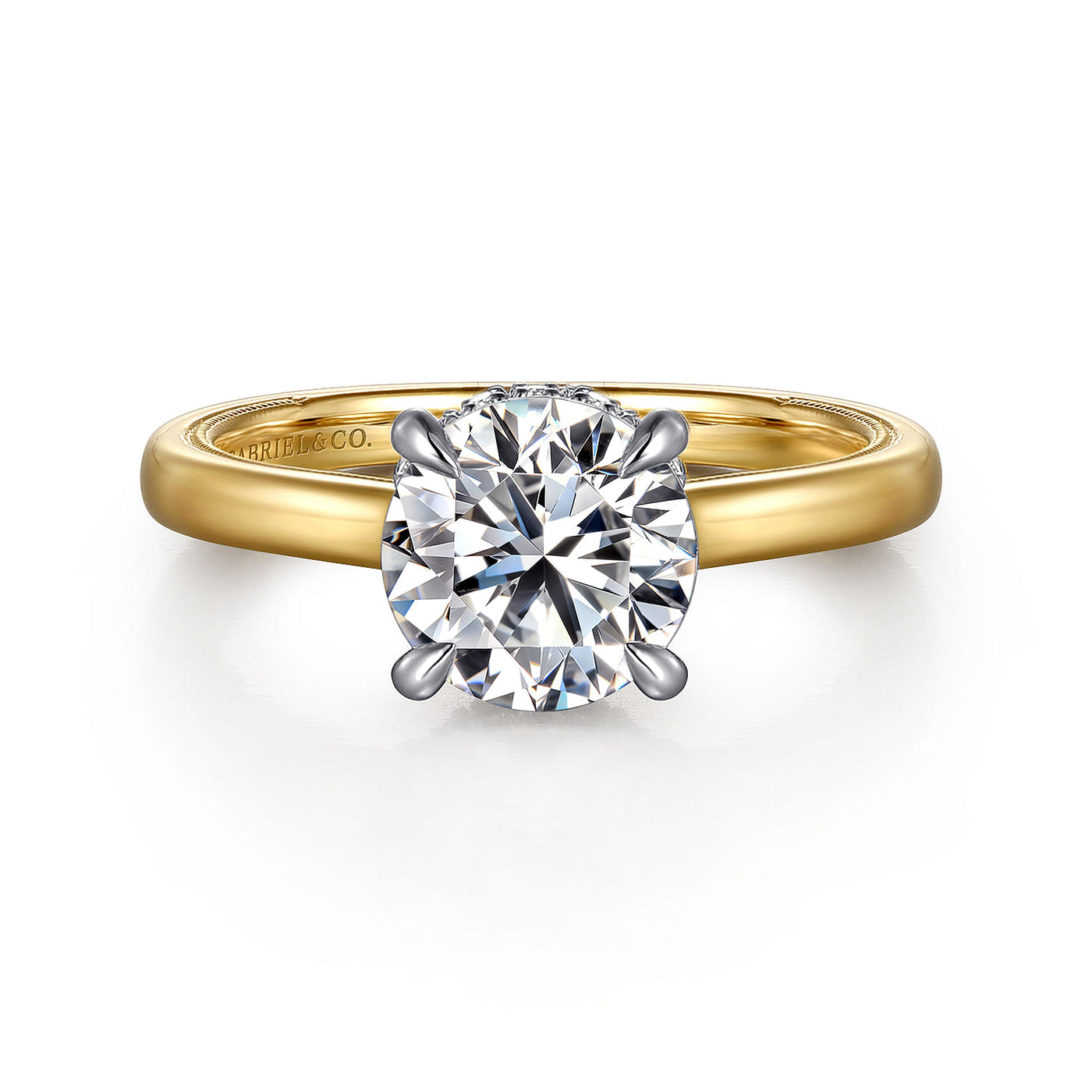 Gabriel - Classic Collection 14K White & Yellow Gold 0.11ctw 4 Prong Style Diamond Semi-Mount Engagement Ring