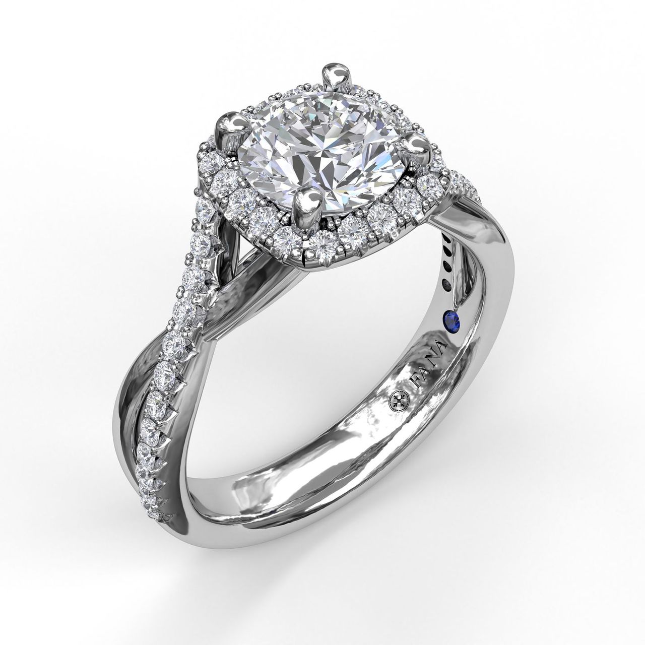 Fana 14K White Gold .35ctw Cushion Halo Style Diamond Semi-Mount Engagement Ring