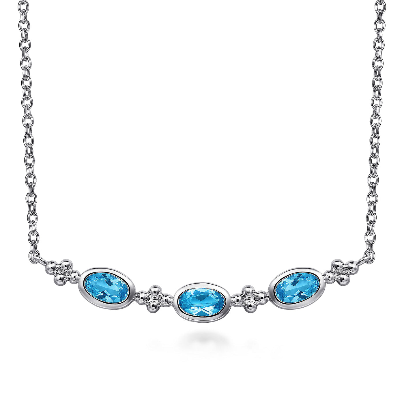 Gabriel Sterling Silver 0.81ctw Station Style Blue Topaz Necklace