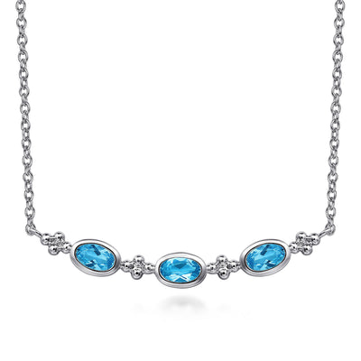 Gabriel Sterling Silver 0.81ctw Station Style Blue Topaz Necklace