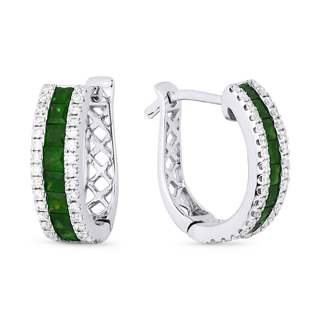 Madison L 14K White Gold 0.82ctw Fancy Hoop Style Princess Emerald and Diamond Earrings