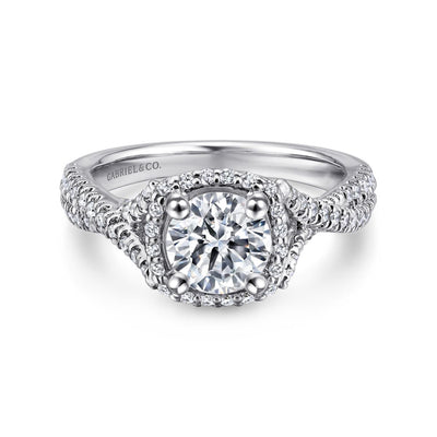 Gabriel 14K White Gold .54ctw Cushion Halo Style Diamond Semi-Mount Engagement Ring