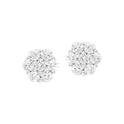 14K White Gold .25ctw Classic Prong Set Cluster Style Diamond Earrings