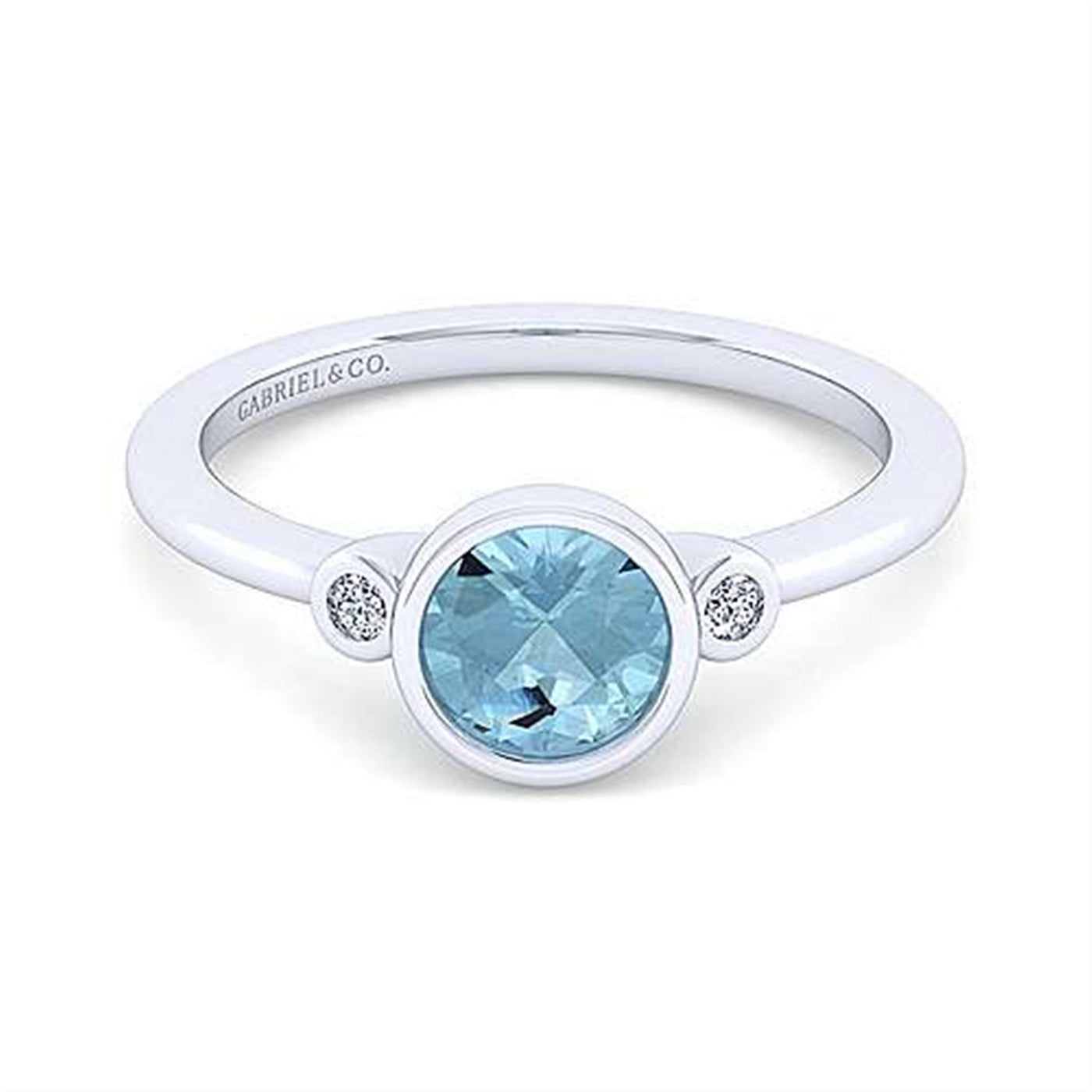 Gabriel Sterling Silver 0.76ctw Three Stone Style Aquamarine and Diamond Ring