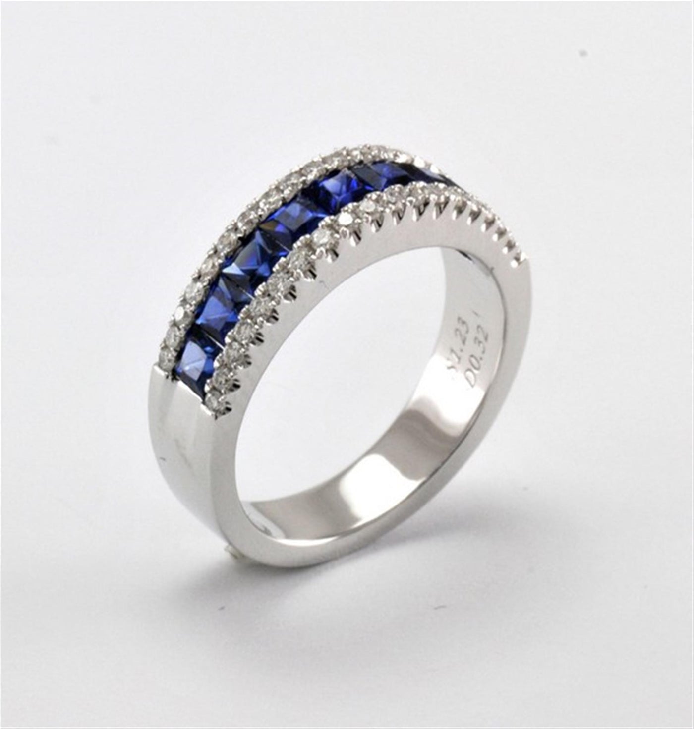 18K White Gold 1.78ctw Band Style Diamond Ring with Sapphires