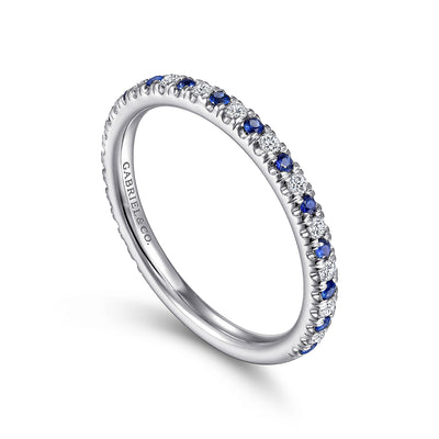 Gabriel 14K White Gold .39ctw Band Style Sapphires and Diamonds Ring