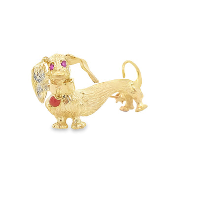 Estate14K Yellow Gold Dachshund Bead Set Brooch