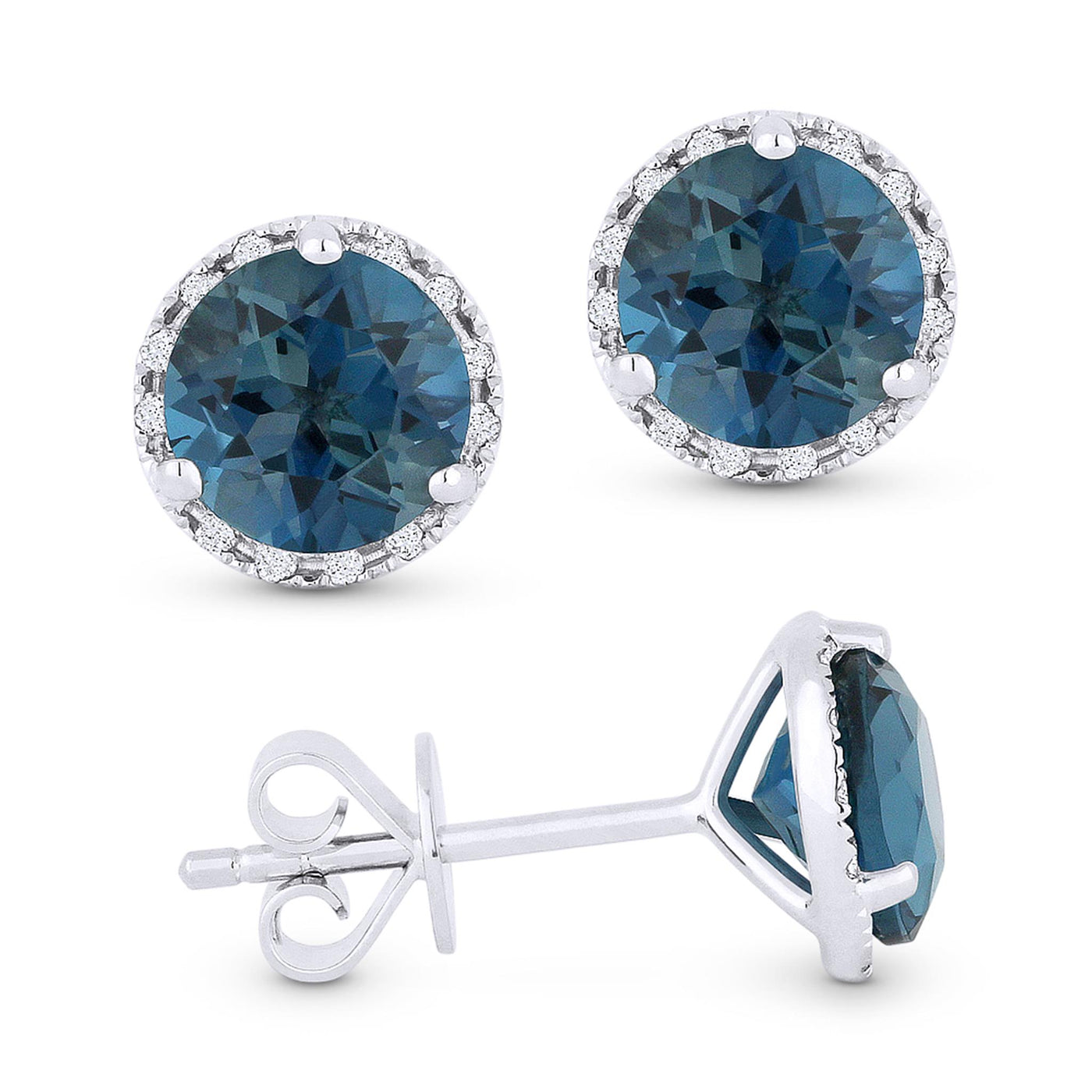 Madison L 14K White Gold 1.93ctw Halo Style Round Blue Topaz and Diamonds Earrings