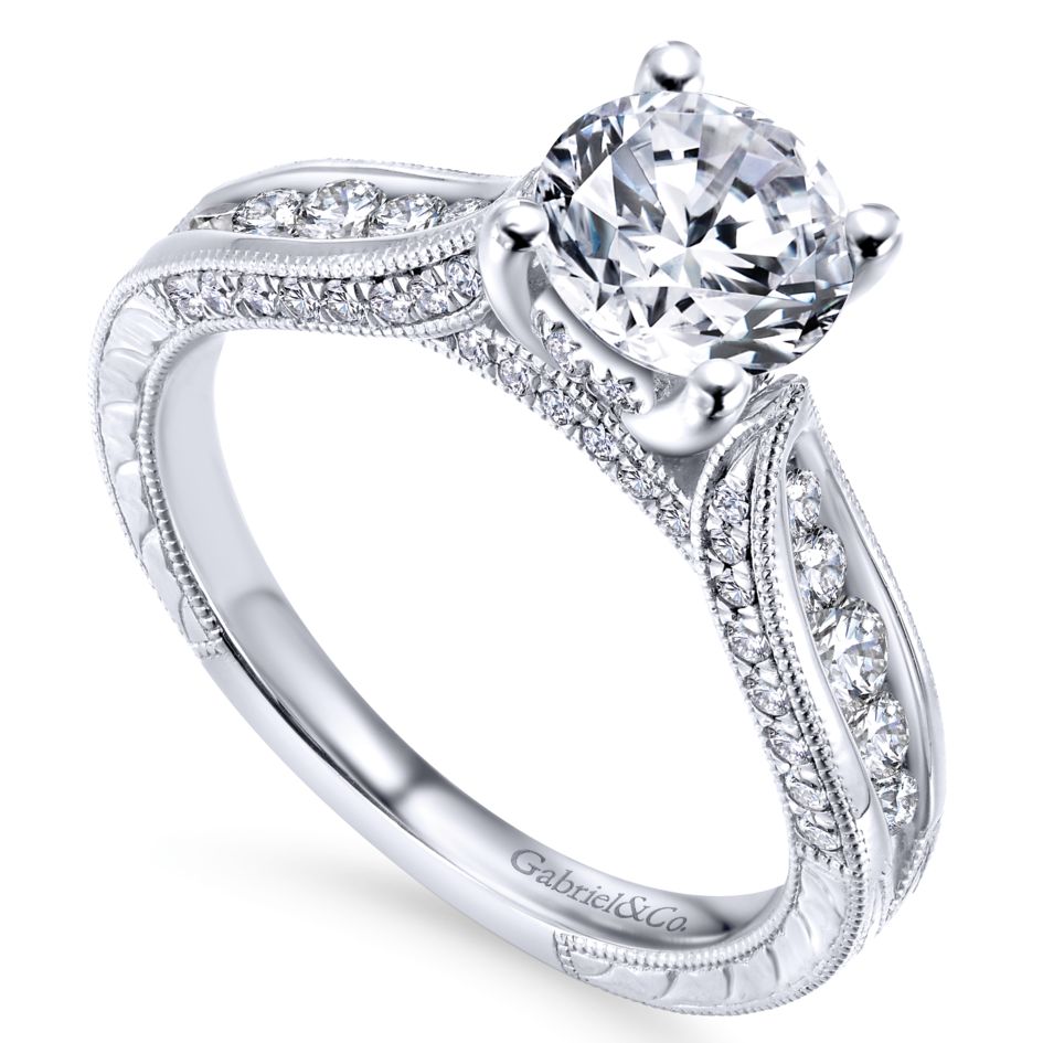 Gabriel 14K White Gold .54ctw 4 Prong Style Diamond Semi-Mount Engagement Ring