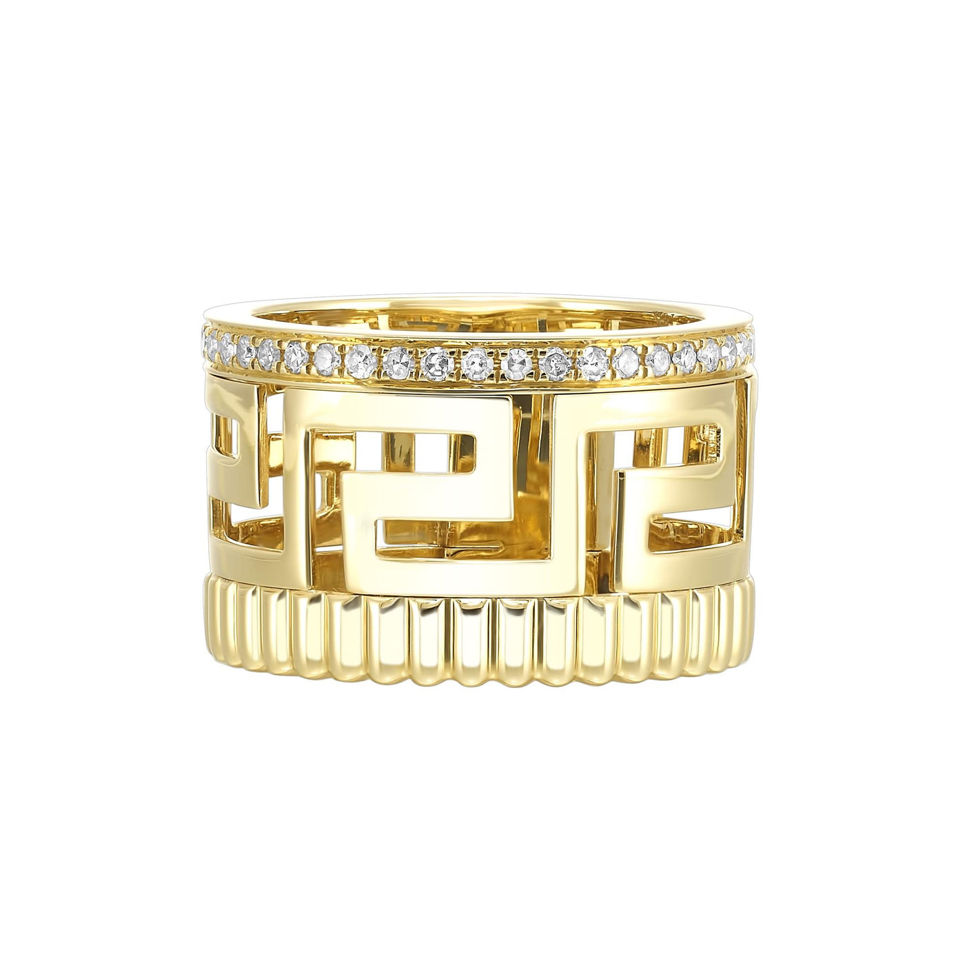 14K Yellow Gold .33ctw Greek Key Diamond Fashion Ring