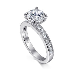 Gabriel - Contemporary Collection 14K White Gold 0.40ctw 4 Prong Style Diamond Semi-Mount Engagement Ring