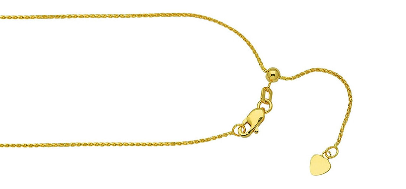 14K Yellow Gold 1.02mm 22" Adjustable Wheat Chain