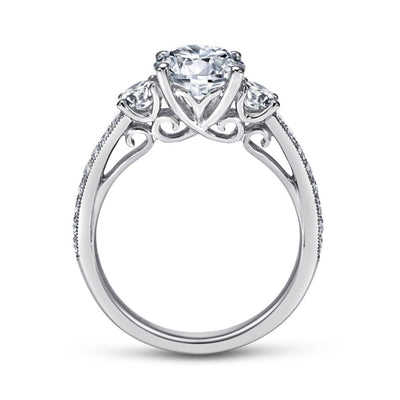Gabriel 14K White Gold .55ctw Three Stone Style Diamond Semi-Mount Engagement Ring