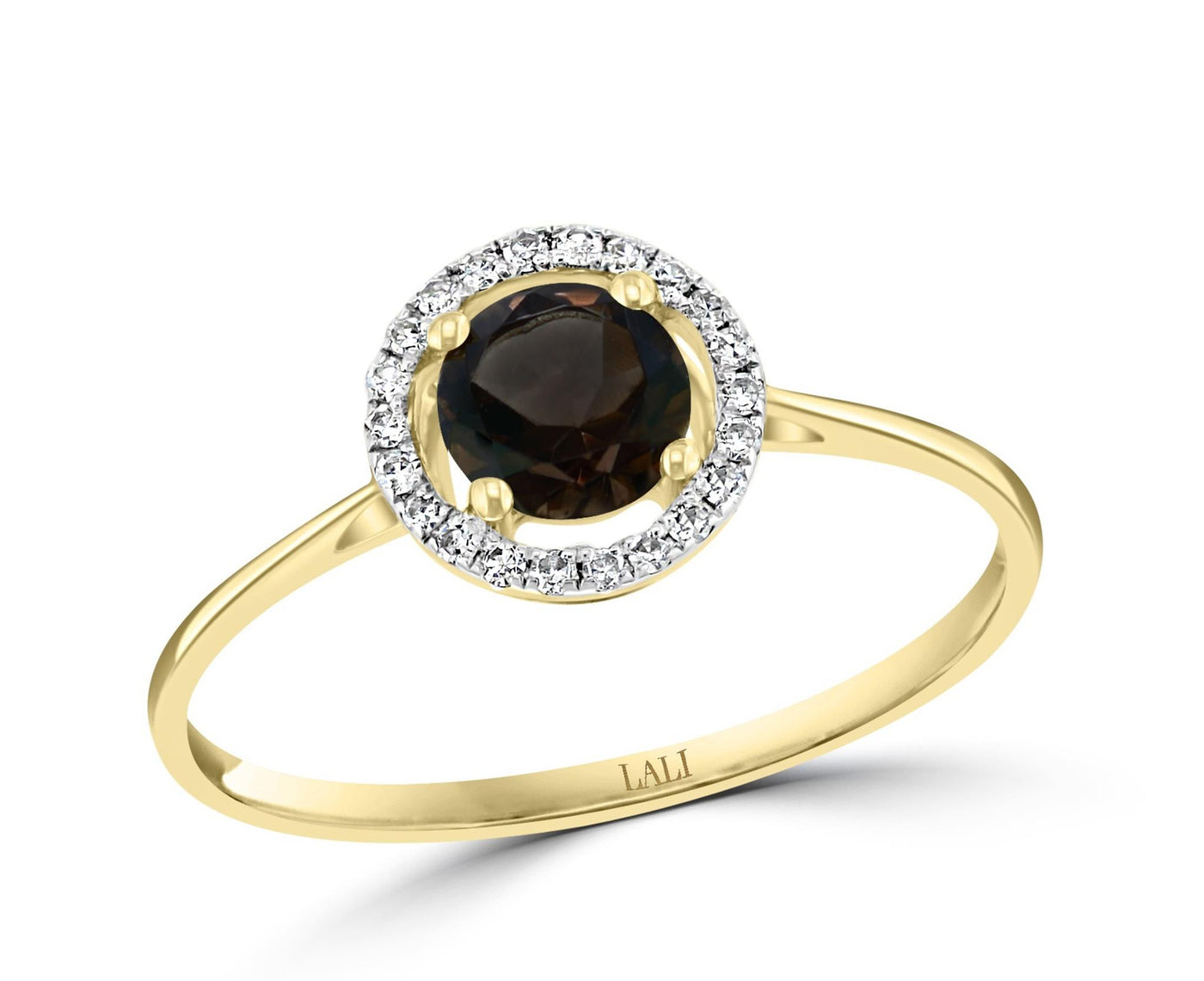 14K Yellow Gold .61ctw Halo Style Ring with Smokey Quartz and Diamonds