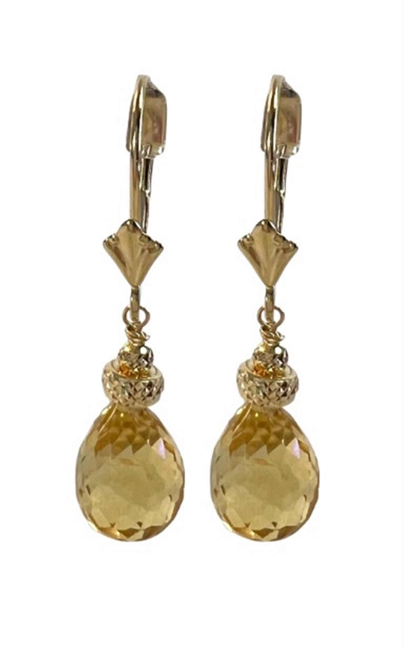 14K Yellow Gold NActw Dangle Style Briolette Citrines Earrings