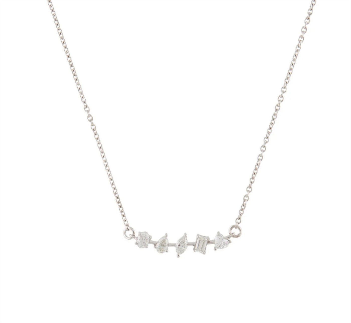 14K White Gold .51ctw Curved Bar Style Necklace