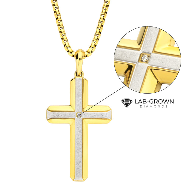 Inox 18K Gold IP Stainless Steel and Lab Grown Diamond Pendant