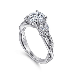 Gabriel - Floral Collection 14K White Gold 0.40ctw 4 Prong Style Diamond Semi-Mount Engagement Ring