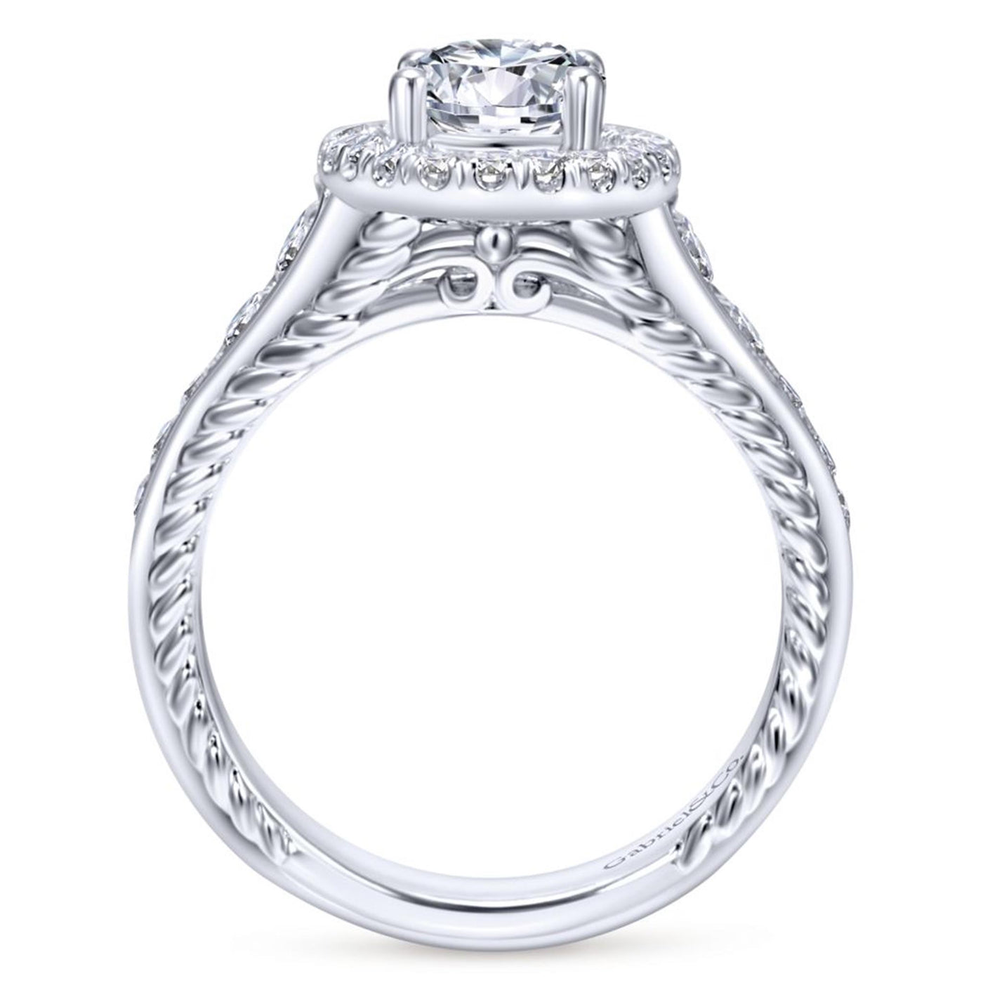 Gabriel 14K White Gold .70ctw Oval Halo Style Diamond Semi-Mount Engagement Ring