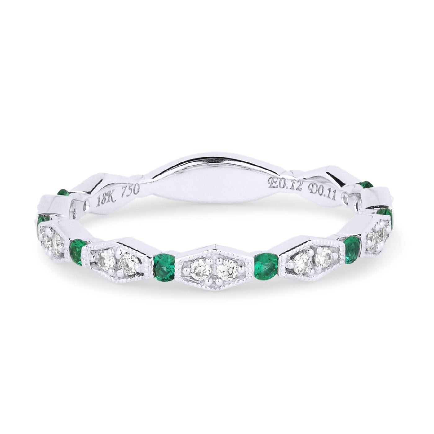 14K White Gold .17ctw Band Style Emeralds and Diamonds Ring