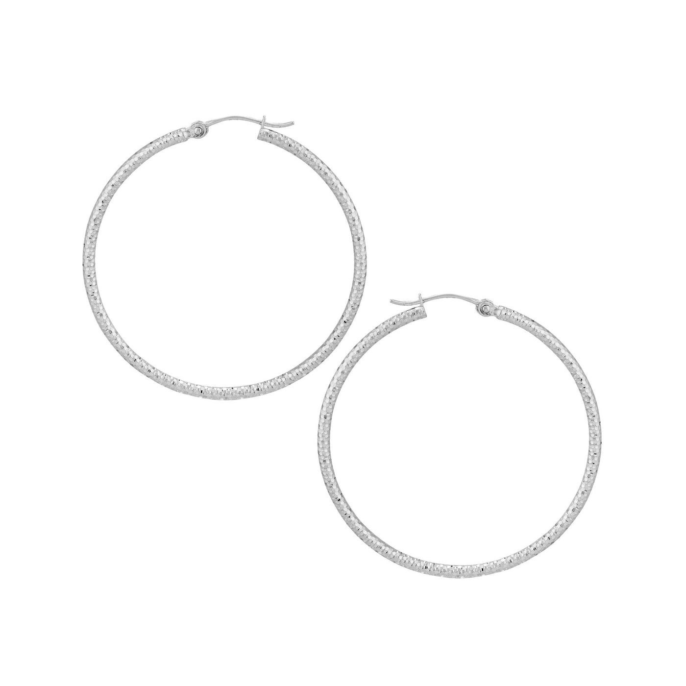 14K White Gold 2mm x 25mm Traditional Round Hoop Style Earrings