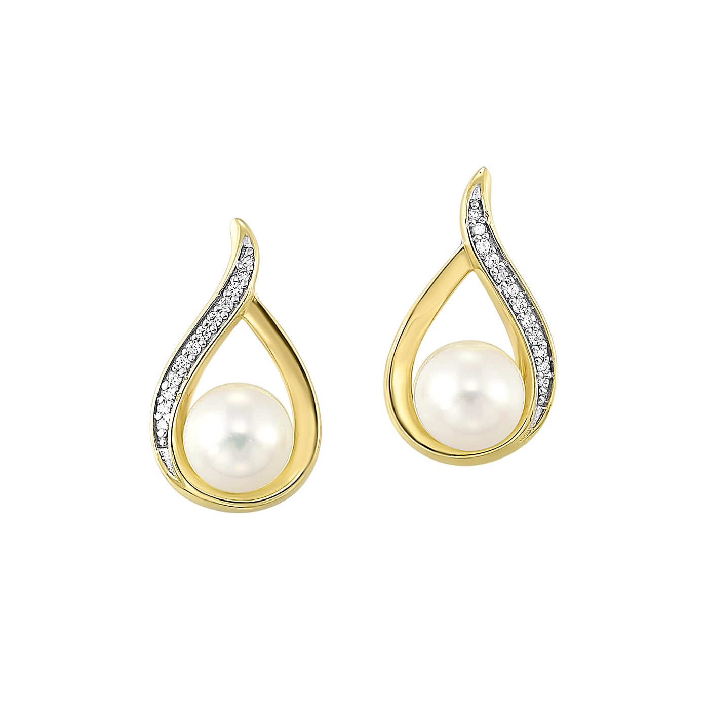 14K Yellow Gold 2.05ctw Diamonds and Pearl Earrings