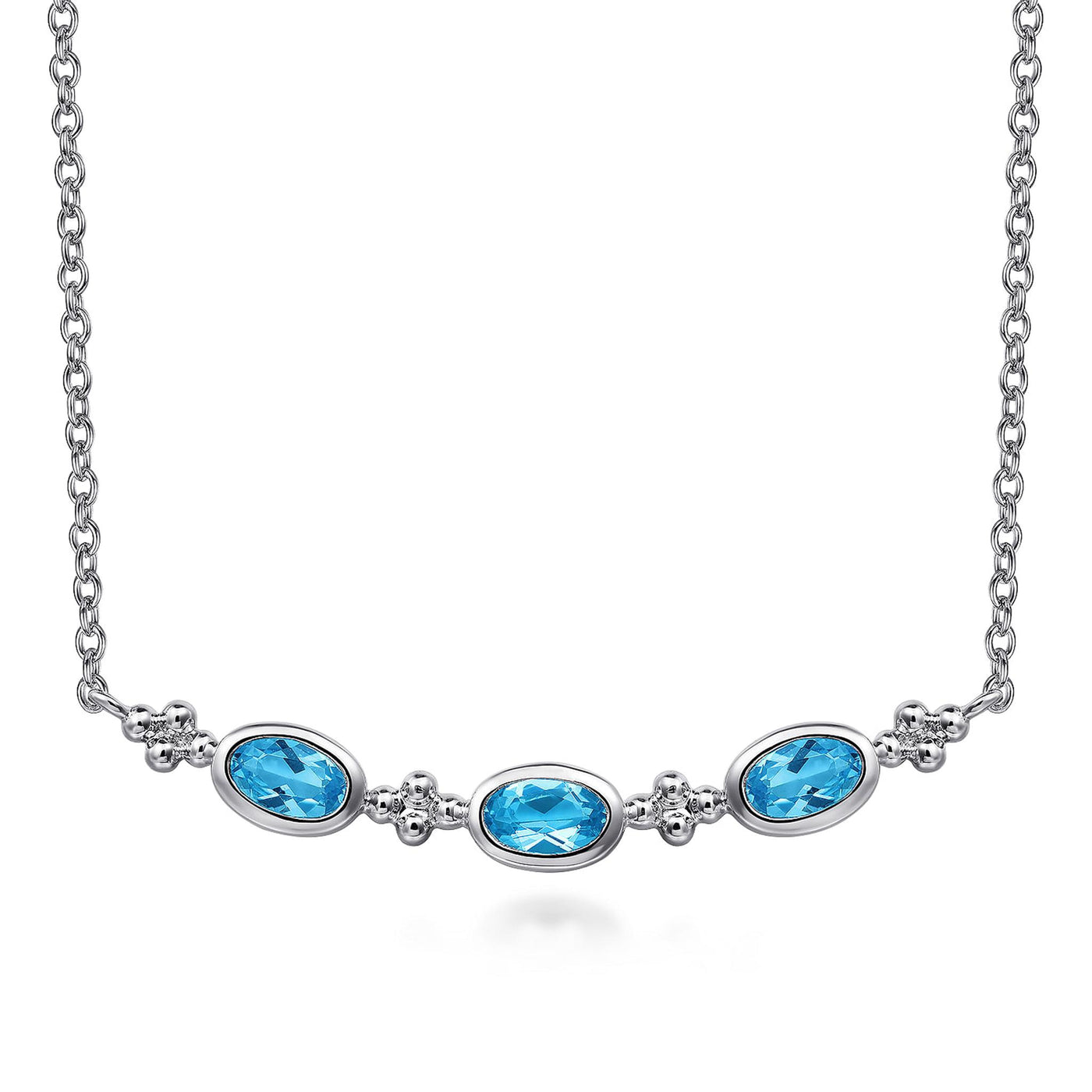 Gabriel Sterling Silver 0.81ctw Station Style Blue Topazes Necklace