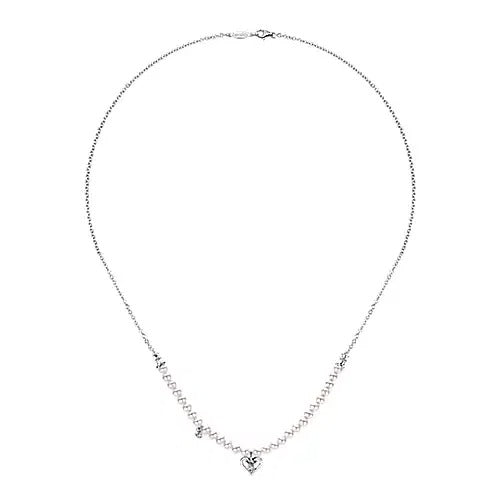 Gabriel Sterling Silver .03ctw Bead Style Necklace