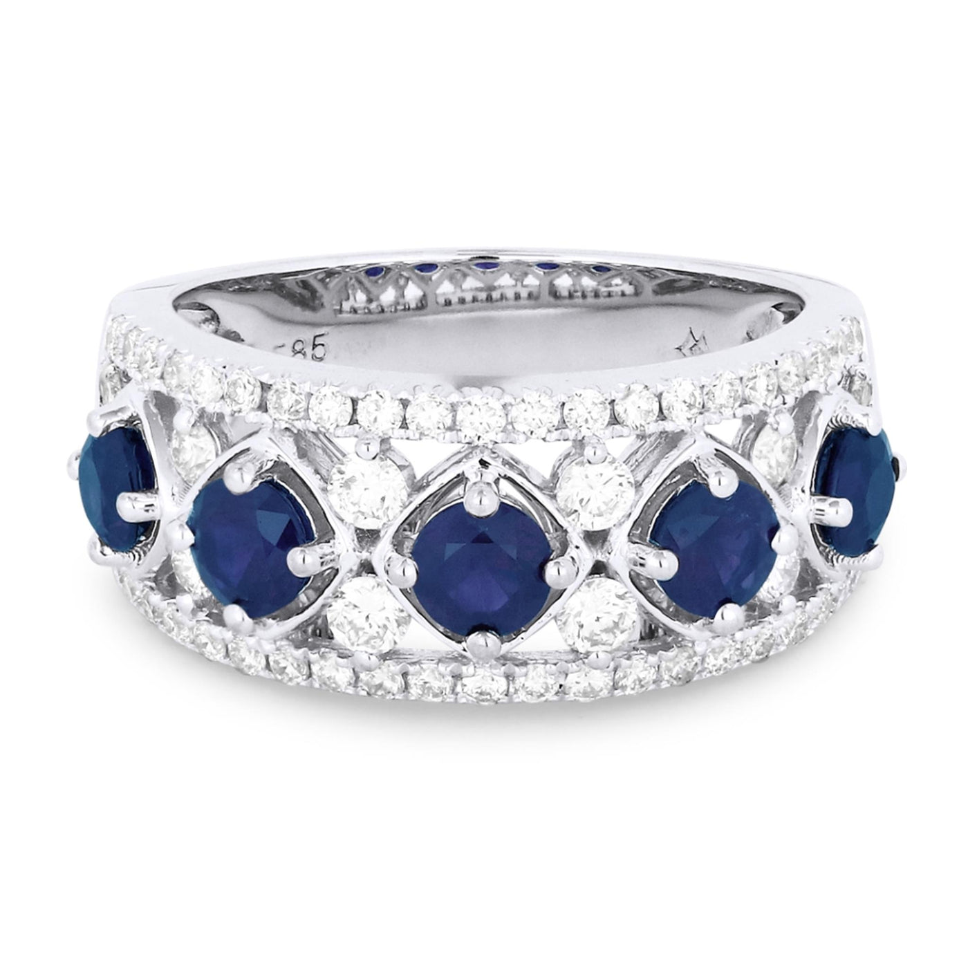 14K White Gold 1.79ctw Band Style Ring with Diamonds and Sapphires