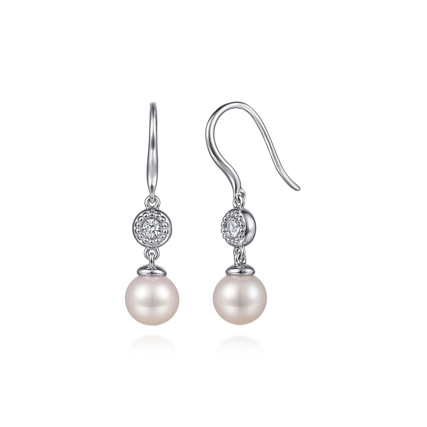 Gabriel Sterling Silver 1.74ctw Drop Style Earrings Featuring Freshwater Pearls and Sapphires