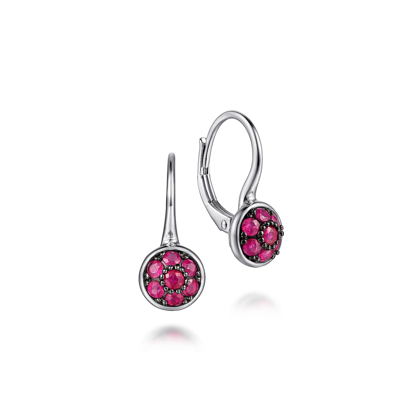 Gabriel Sterling Silver .99ctw Drop Style Round Rubies Earrings