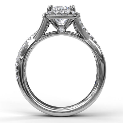 Fana 14K White Gold .35ctw Cushion Halo Style Diamond Semi-Mount Engagement Ring